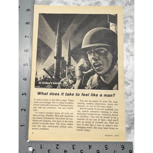 US Army Recruiter Print Ad Vintage 1963 What Does it Take to Feel Like a Man - Picture 2 of 6